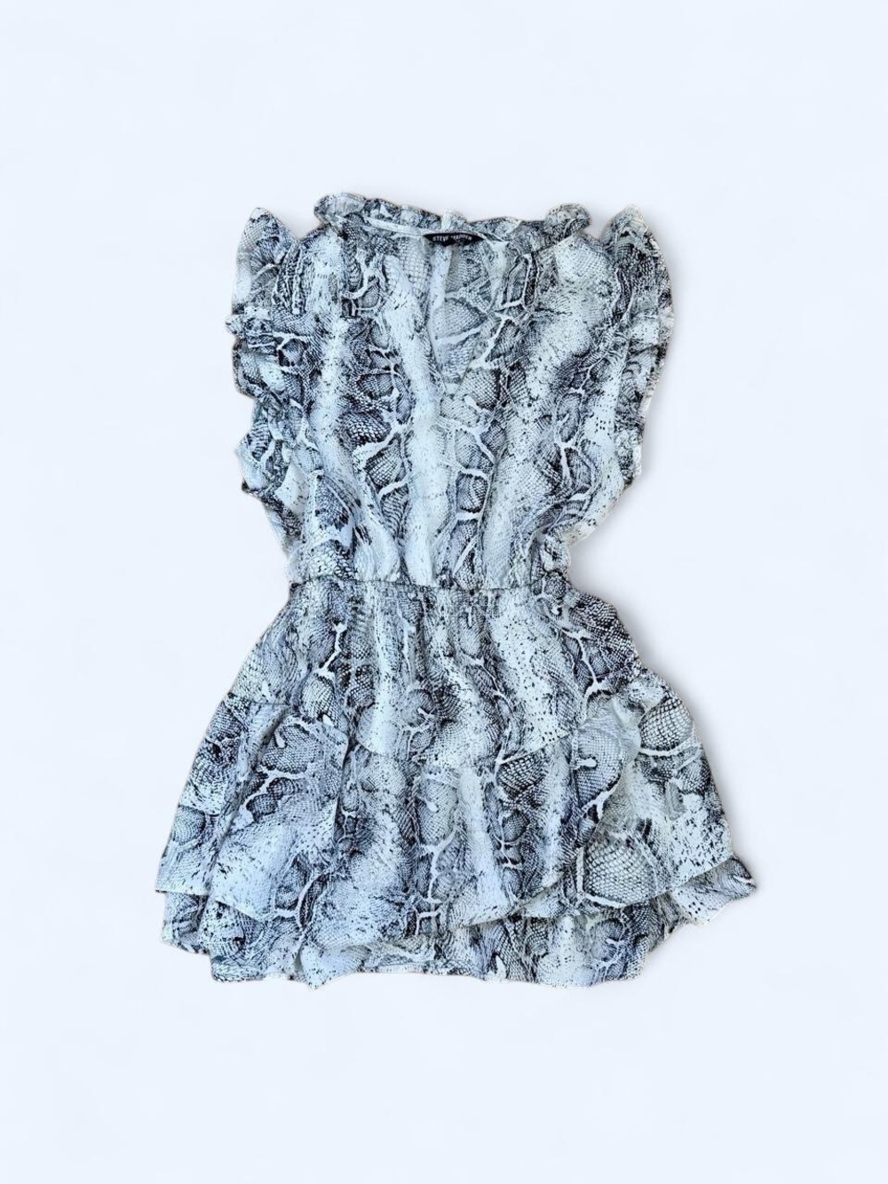 Steve Madden Snakeskin Python Print Ruffle Mini Dress Flutter Sleeve Party S